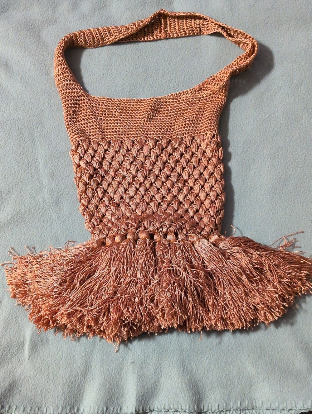 Anthropologie Woven Fringe Shoulder Bag - Copper Tan